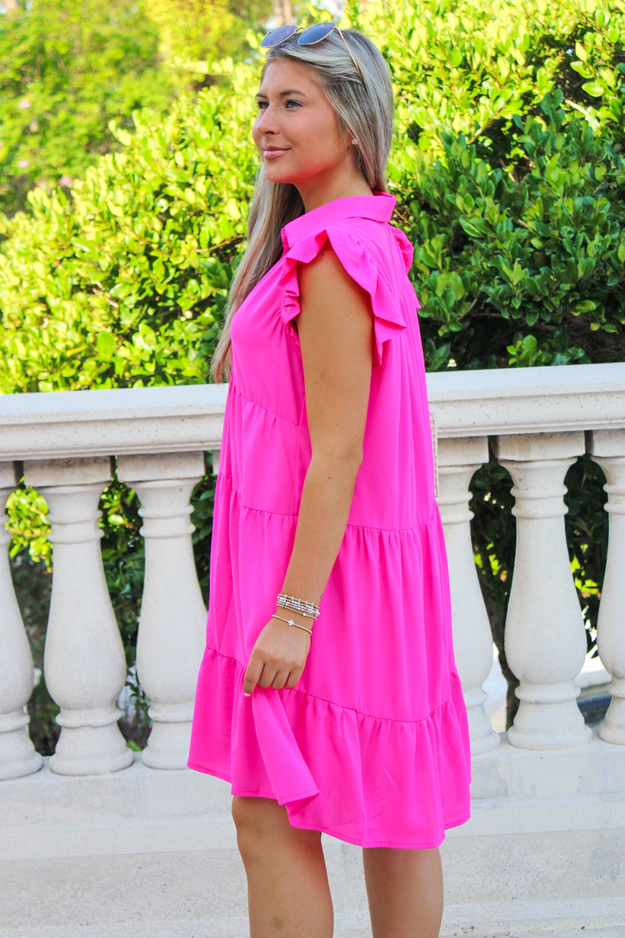 Ready To Travel Ruffle Tiered Dress - Hot Pink