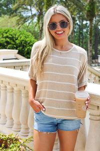Cozy Comforts Striped Knit Top - Taupe/Black