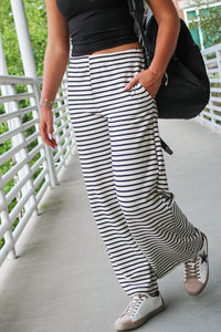 Stay On Track Wide Leg Pants - Black/White