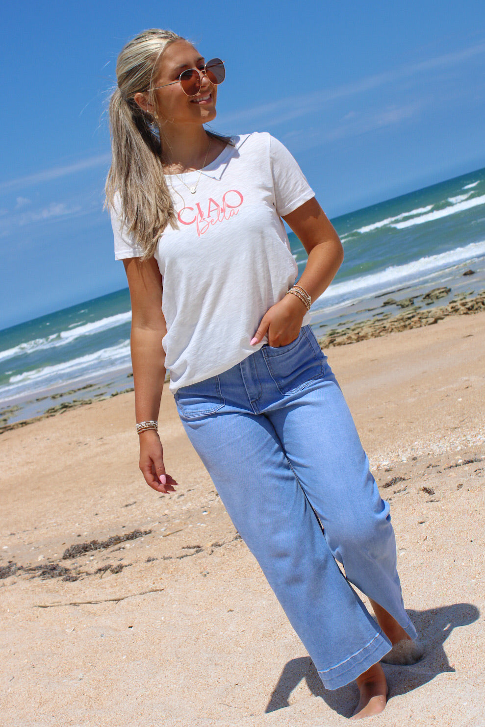 Ciao Bella Crew Neck T-Shirt - White