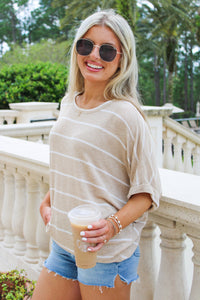 Cozy Comforts Striped Knit Top - Taupe/Black