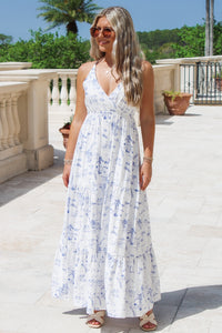 Classic Summers Strappy Tiered Maxi Dress - White Multi