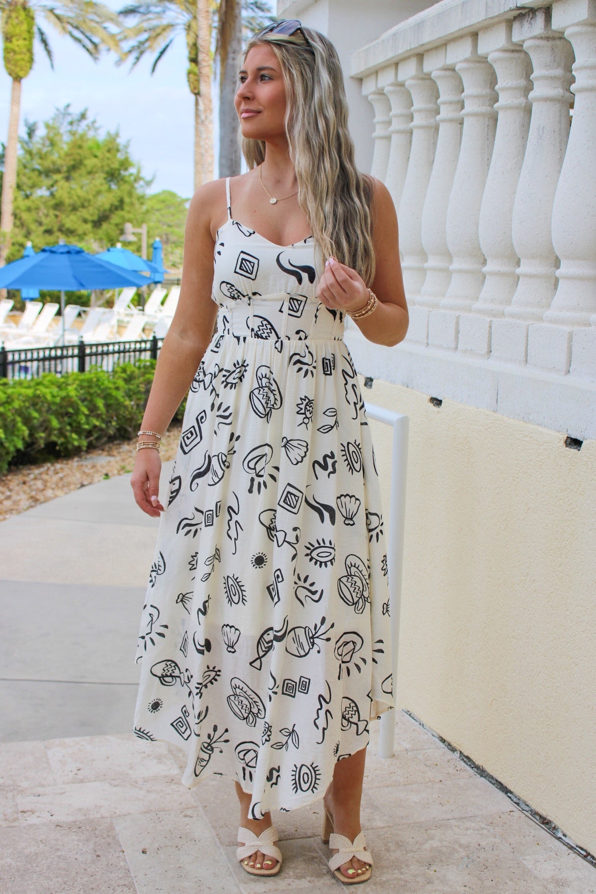 Fun Times Printed Midi Dress - Ivory