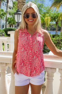 Island Time Button Down Collared Shirt - Pink Paisley