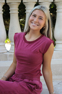 Keepin' It Trendy Mineral Washed Wrap Top - Winterberry
