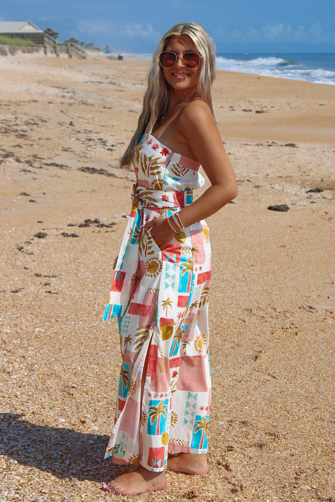 Resort Life Strapless Belted Maxi Dress - Amalfi Coast