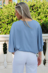 A New Direction V-Neck Top - Pigeon