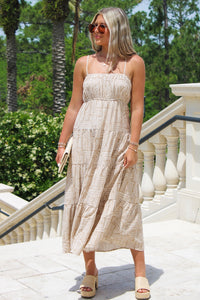 Follow The Path Tiered Midi Dress - Khaki