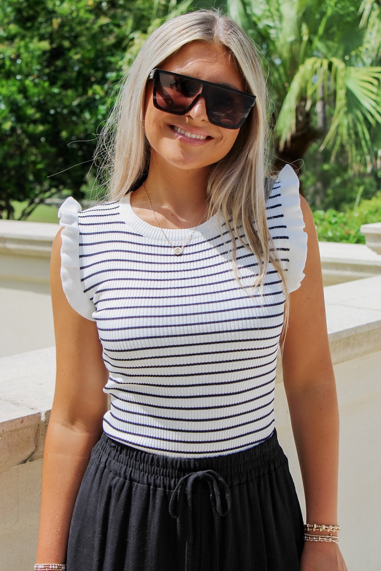 Let's Be Friends Stripe Ruffle Top - Ivory