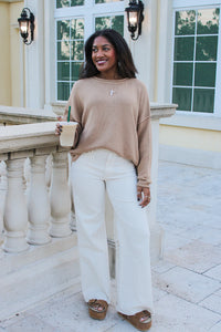 Roll With It Long Sleeve Sweater - Tan