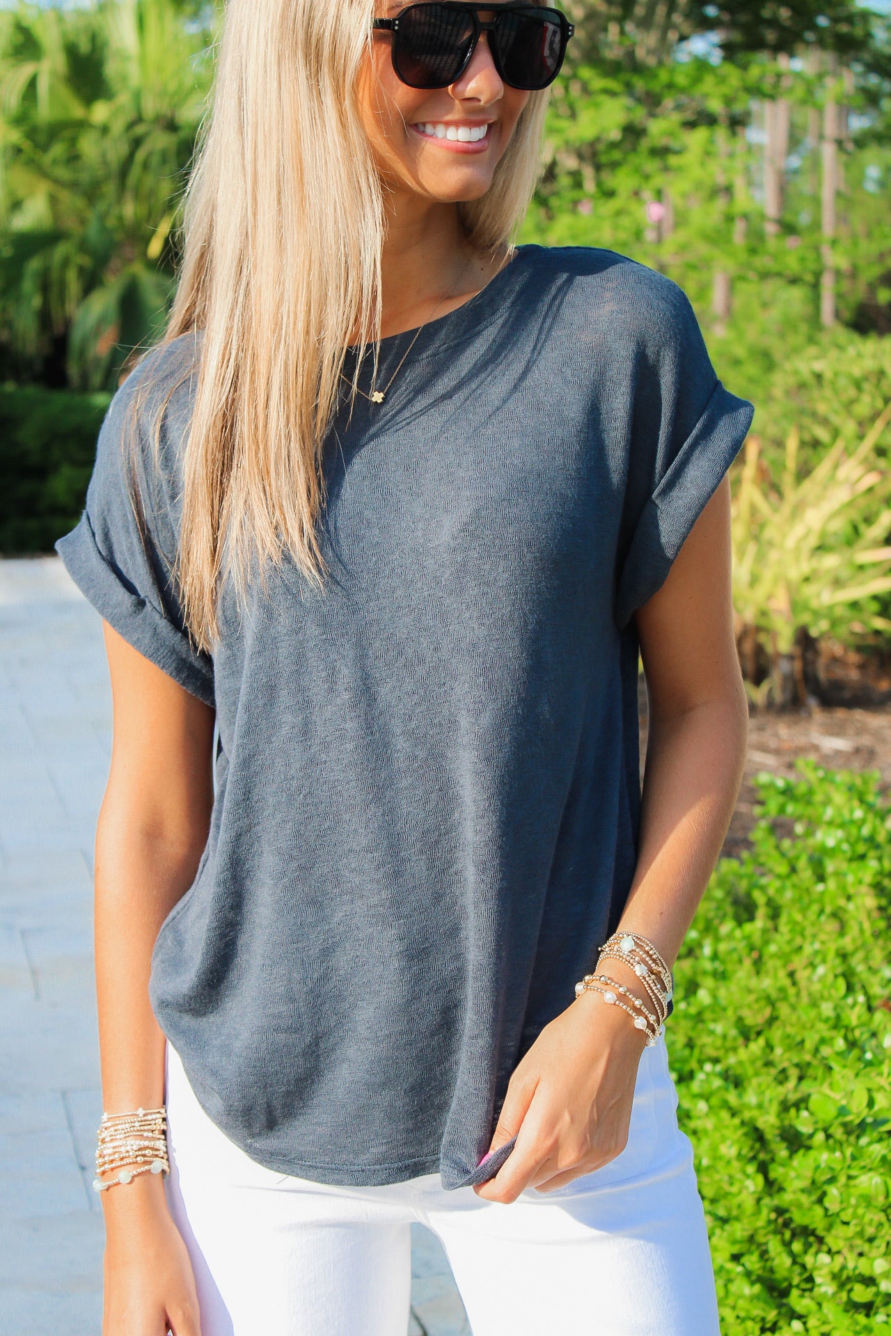 Feeling Easy Days Hacci Slub Top - Navy