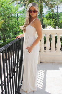 Looking Ahead Smocked Linen Jumpsuit - Oatmeal