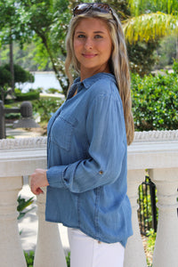 All The Way Tencel Button Down Top - Denim