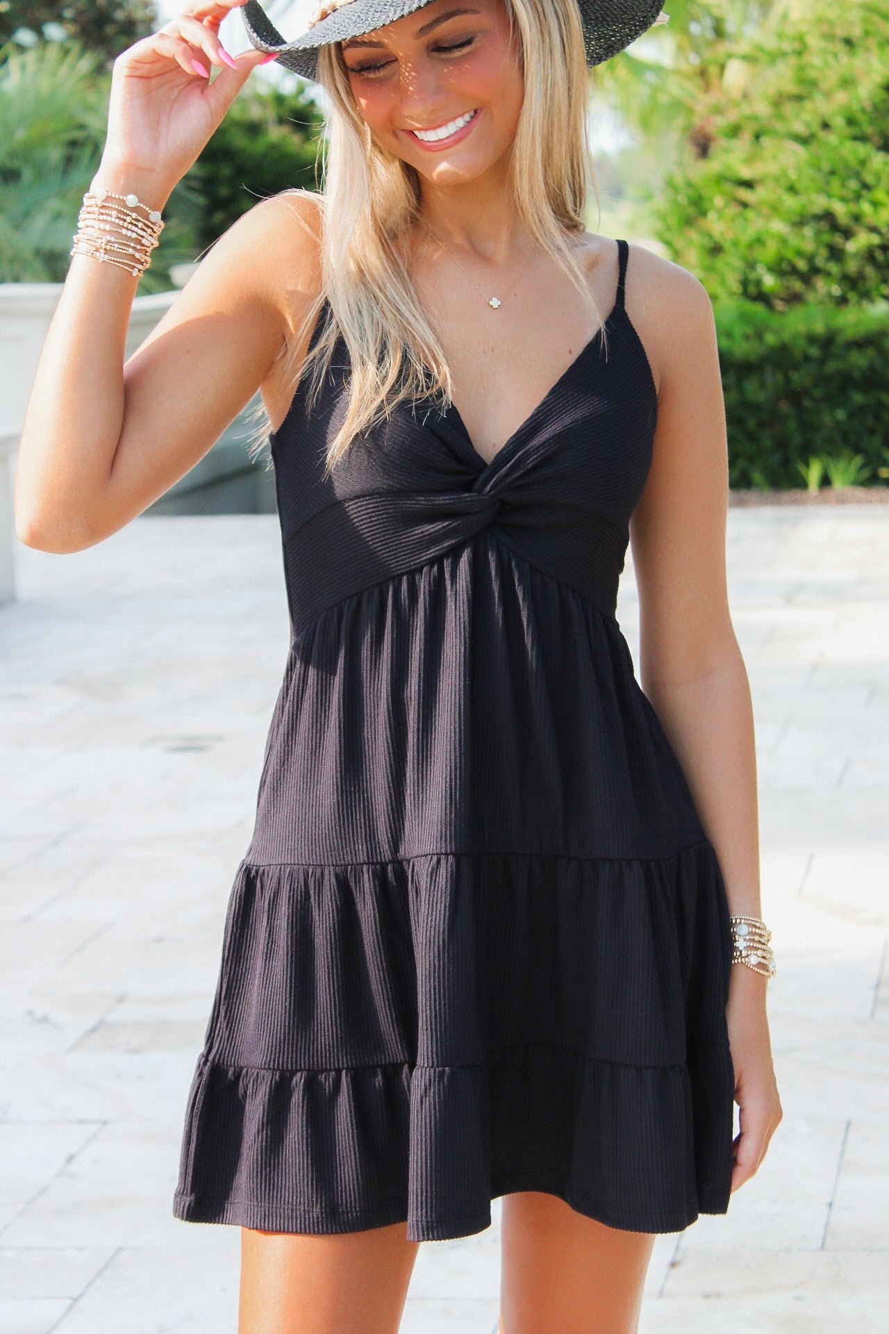 Summer Vibes Twist Front Mini Dress - Black