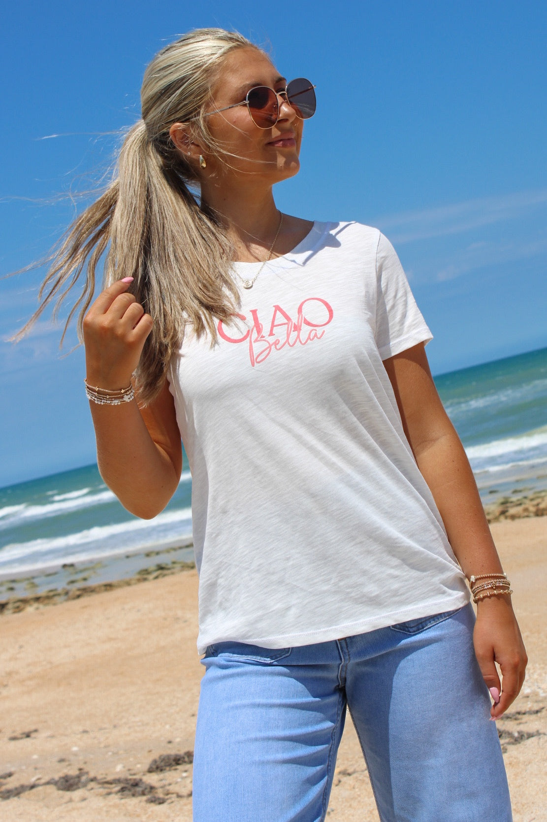 Ciao Bella Crew Neck T-Shirt - White