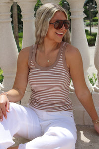 Z Supply: Elin Stripe Rib Tank - Iced Coffee