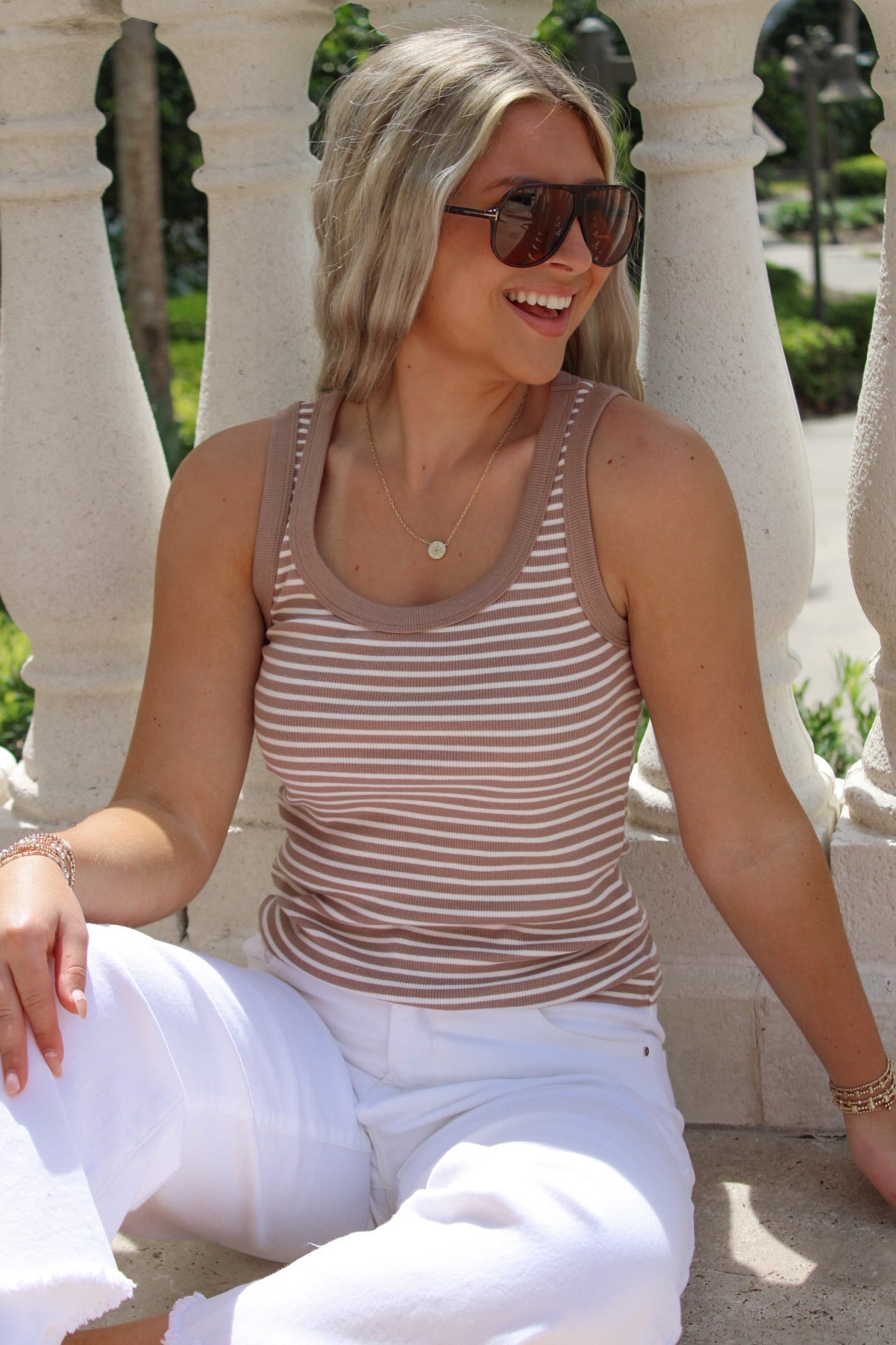 Z Supply: Elin Stripe Rib Tank - Iced Coffee