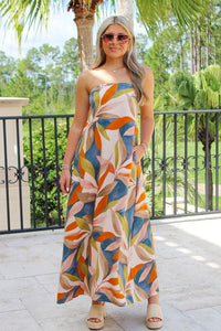 Bold Feelings Tropical Printed Maxi Dress - Persimmon Blue