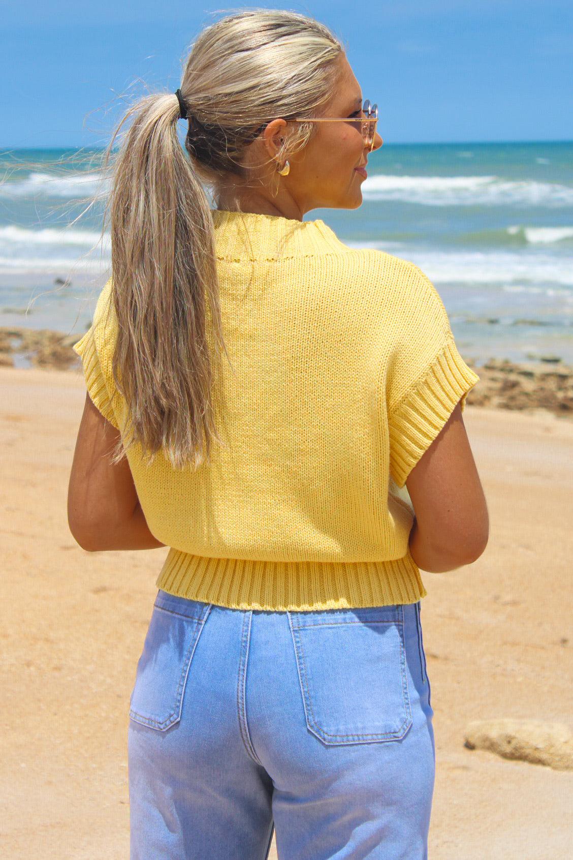 Feel The Vibe Mock Neck Cropped Sweater - Butter