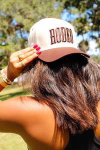 RODEO Letter Embroidered Snapback Trucker Hat - Brown