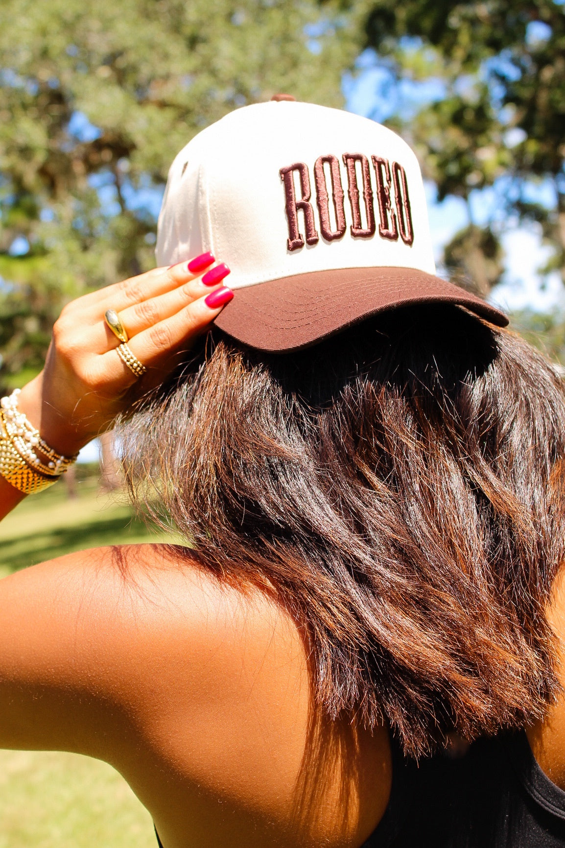 RODEO Letter Embroidered Snapback Trucker Hat - Brown