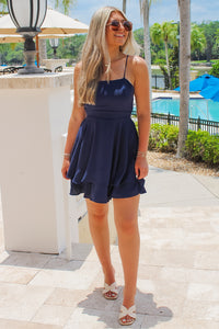 Good Times And Sunshine Tie Back Dress - Navy