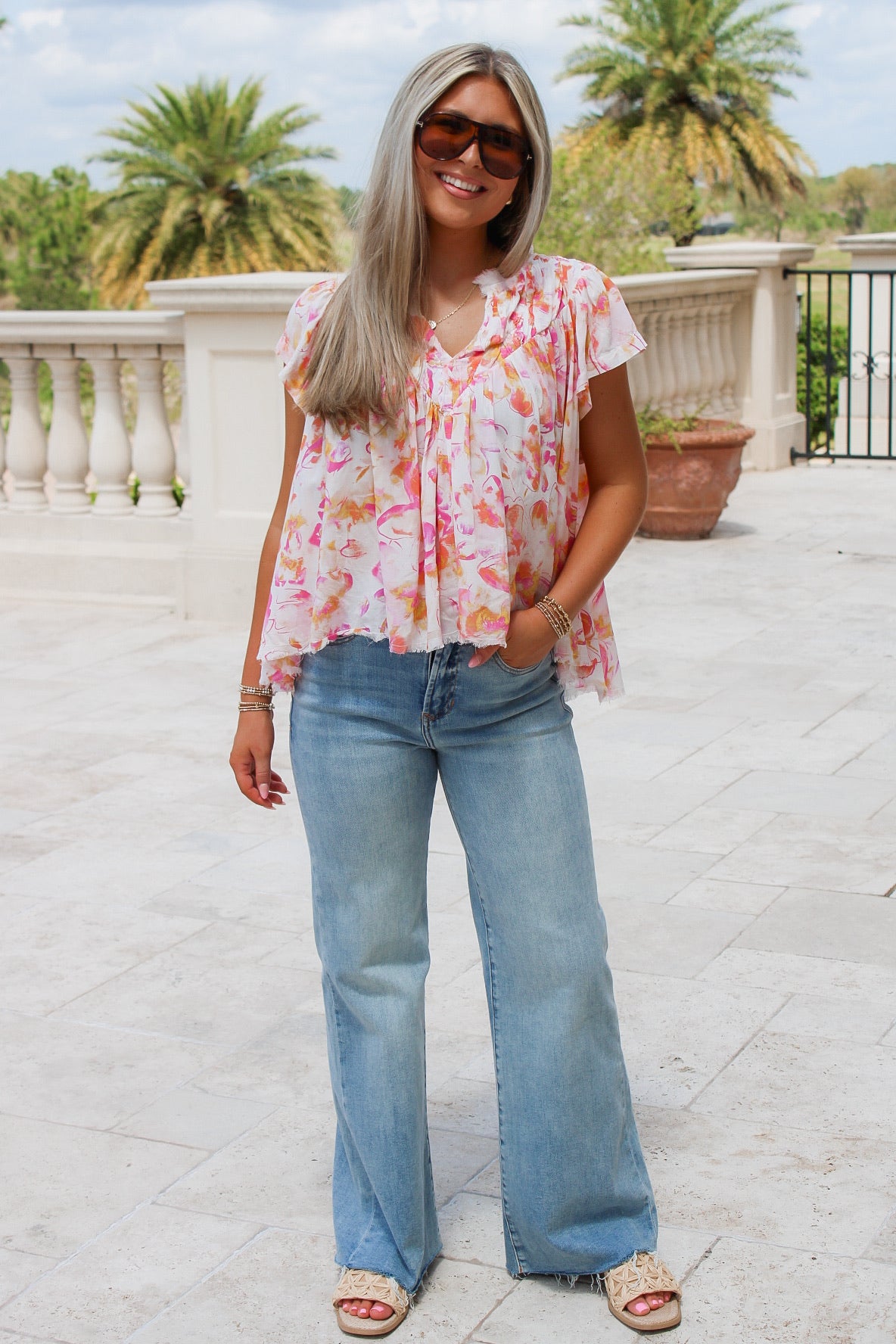 Vacay Memories V-Neck Top - Pink Allure