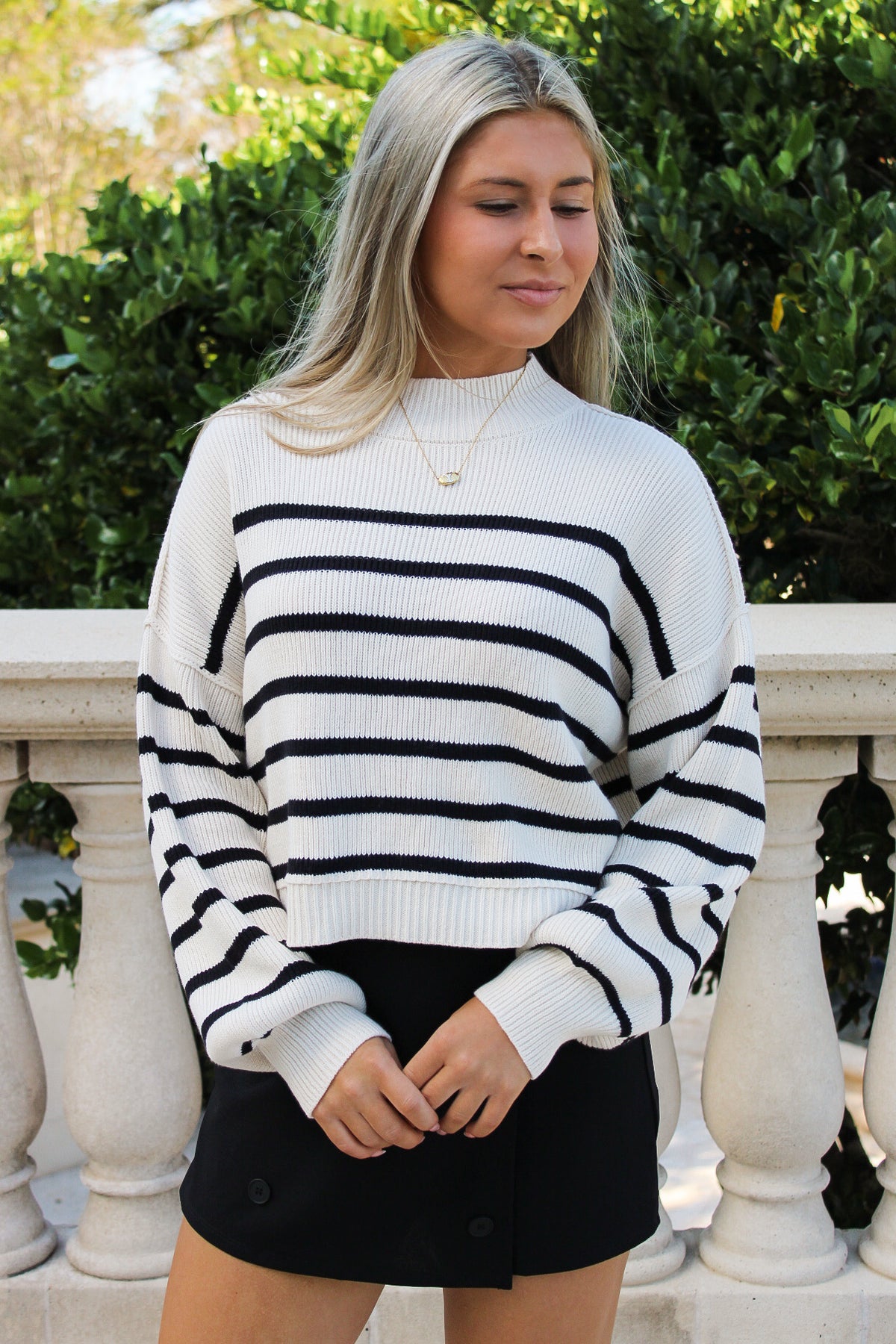 Cozier Times Striped Mock Neck Sweater - Ivory