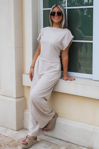 Cindy Strong Shoulder Sleeveless Knit Top - Oatmeal