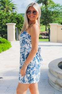 Ocean Bloom Strapless Mini Dress - Porcelain Blue