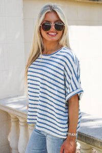 Call Me Casual Stripe Knit Top - Denim