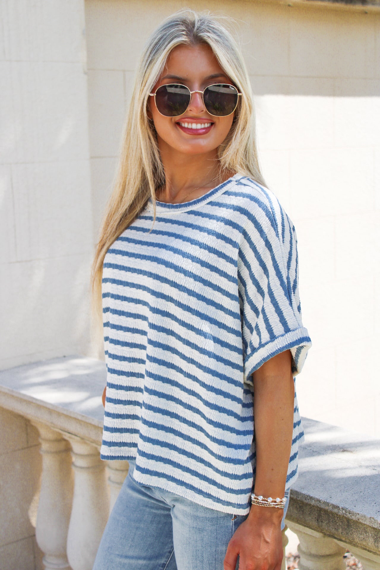 Call Me Casual Stripe Knit Top - Denim