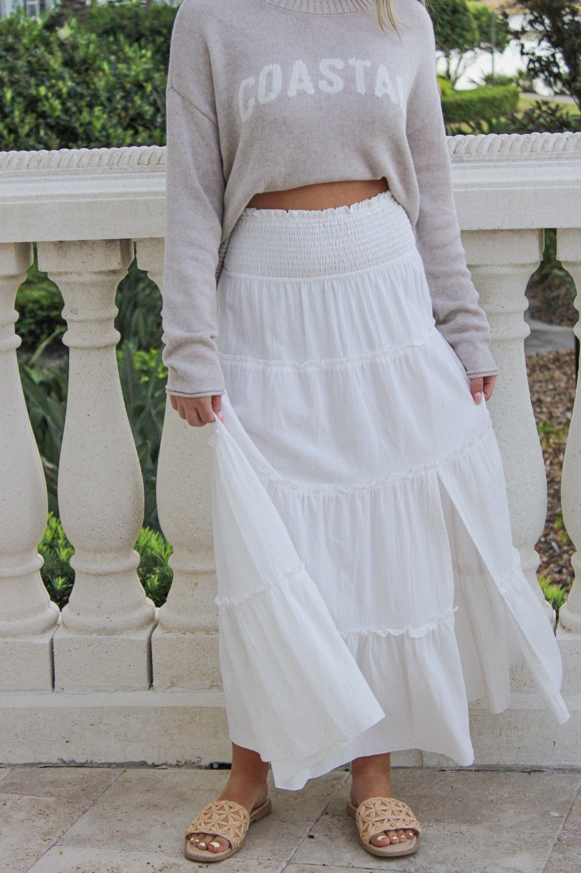 Island Breeze Textured Maxi Skirt - White