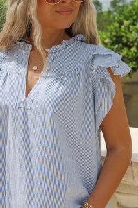 Boat Trips Striped V-Neck Top - Denim