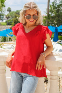 Always Be True Flutter Sleeve Top - Red