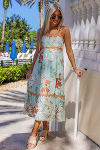 Picnic In The Park Floral Midi Dress - Mint
