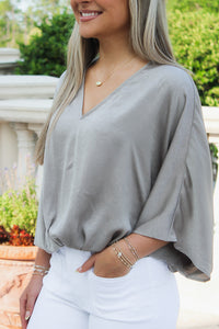 A New Direction V-Neck Top - Moss