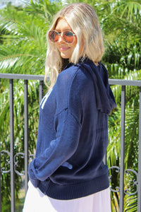BEACH Time Hooded Knit Sweater - Navy