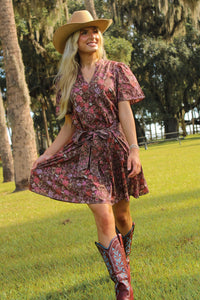 Petal Charm Floral Print Mini Dress - Brown