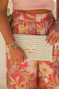 Party Nights Straw Clutch Bag - Off White