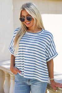 Call Me Casual Stripe Knit Top - Denim