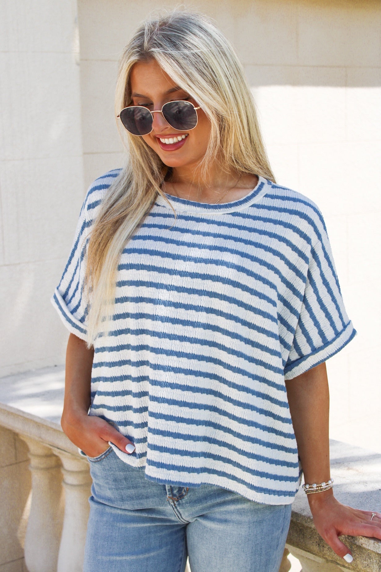 Call Me Casual Stripe Knit Top - Denim