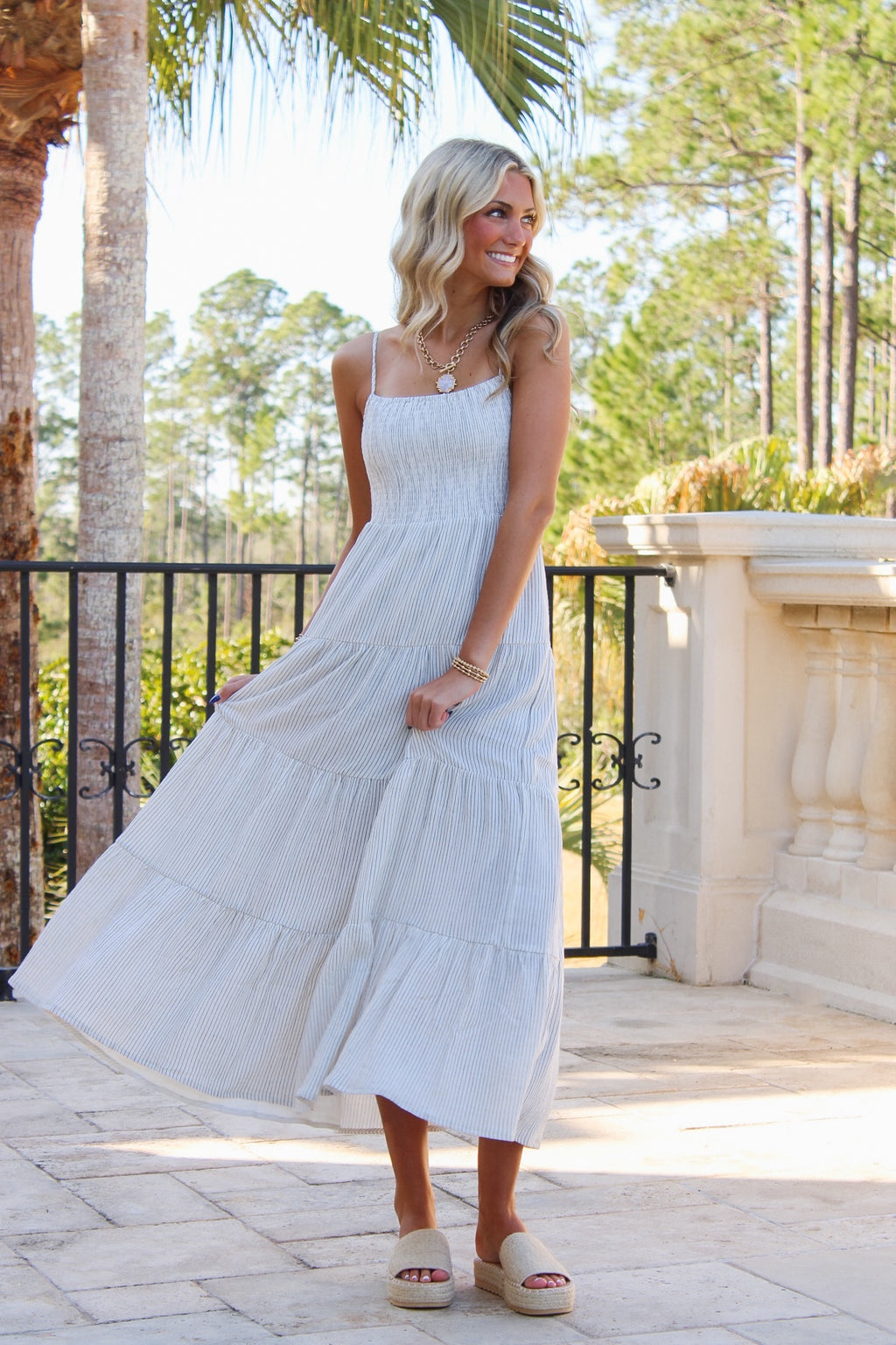 fitted lace wedding dress Z Supply: Balos Striped Maxi Dress