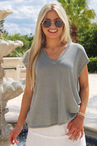 By The Shoreline V-Neck Sweater - Slate