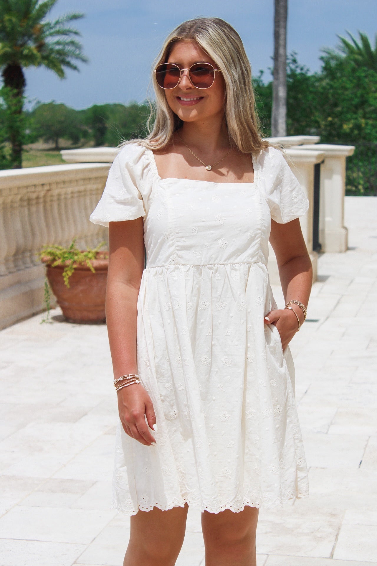 Simply Sweet Eyelet Babydoll Mini Dress - Natural