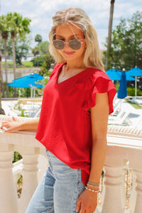 Always Be True Flutter Sleeve Top - Red