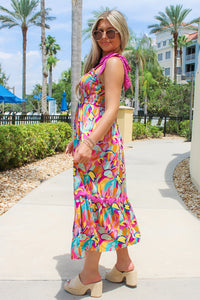 Vibrant Times A Line Midi Dress - Pink Multi
