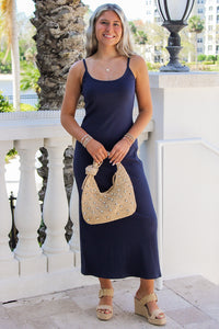 Classy Summers Rhinestone Straw Bag - Natural