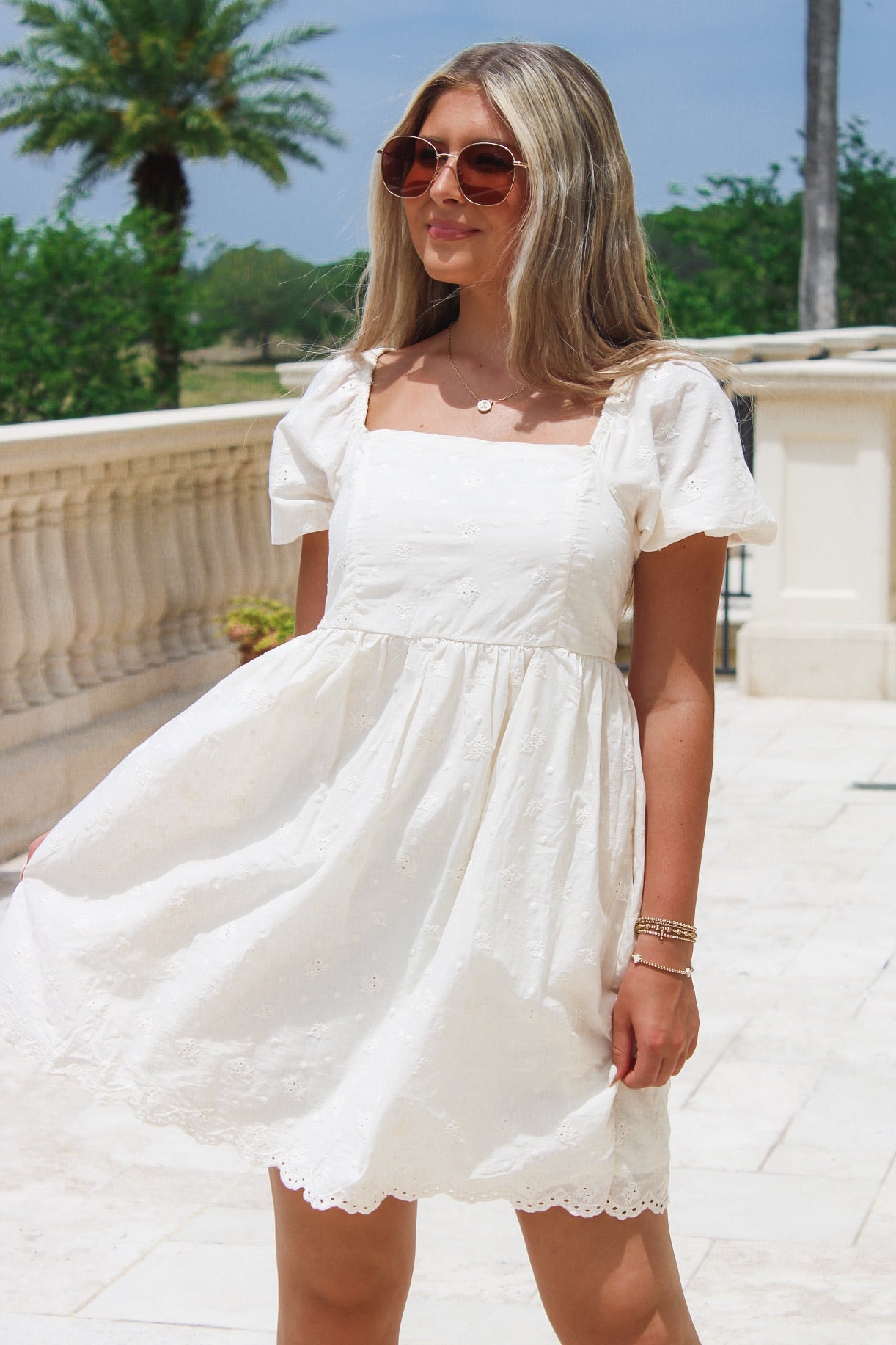 Simply Sweet Eyelet Babydoll Mini Dress - Natural