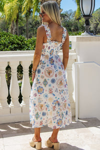 Summer Brunch Date Smocked Midi Dress - Blue